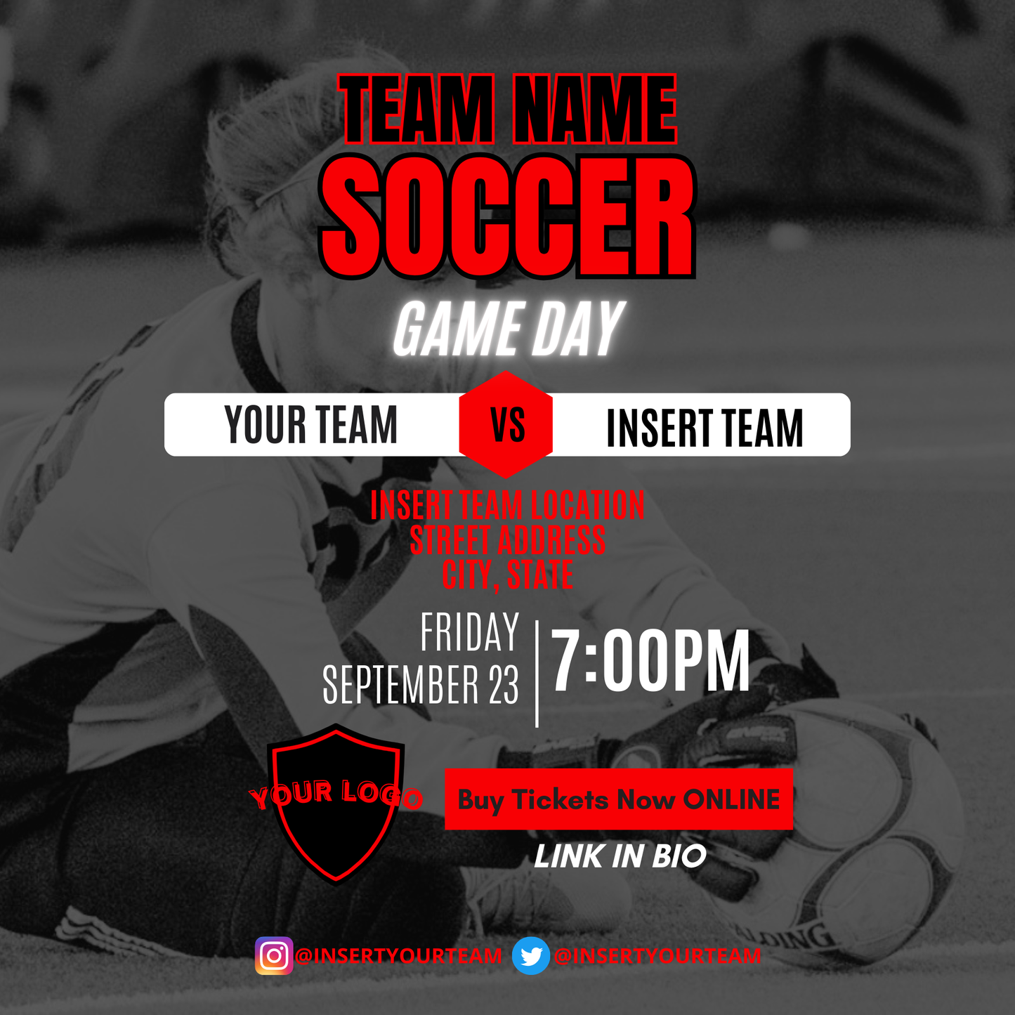 DIY Soccer Bundle - Editable Canva Templates (red and black)