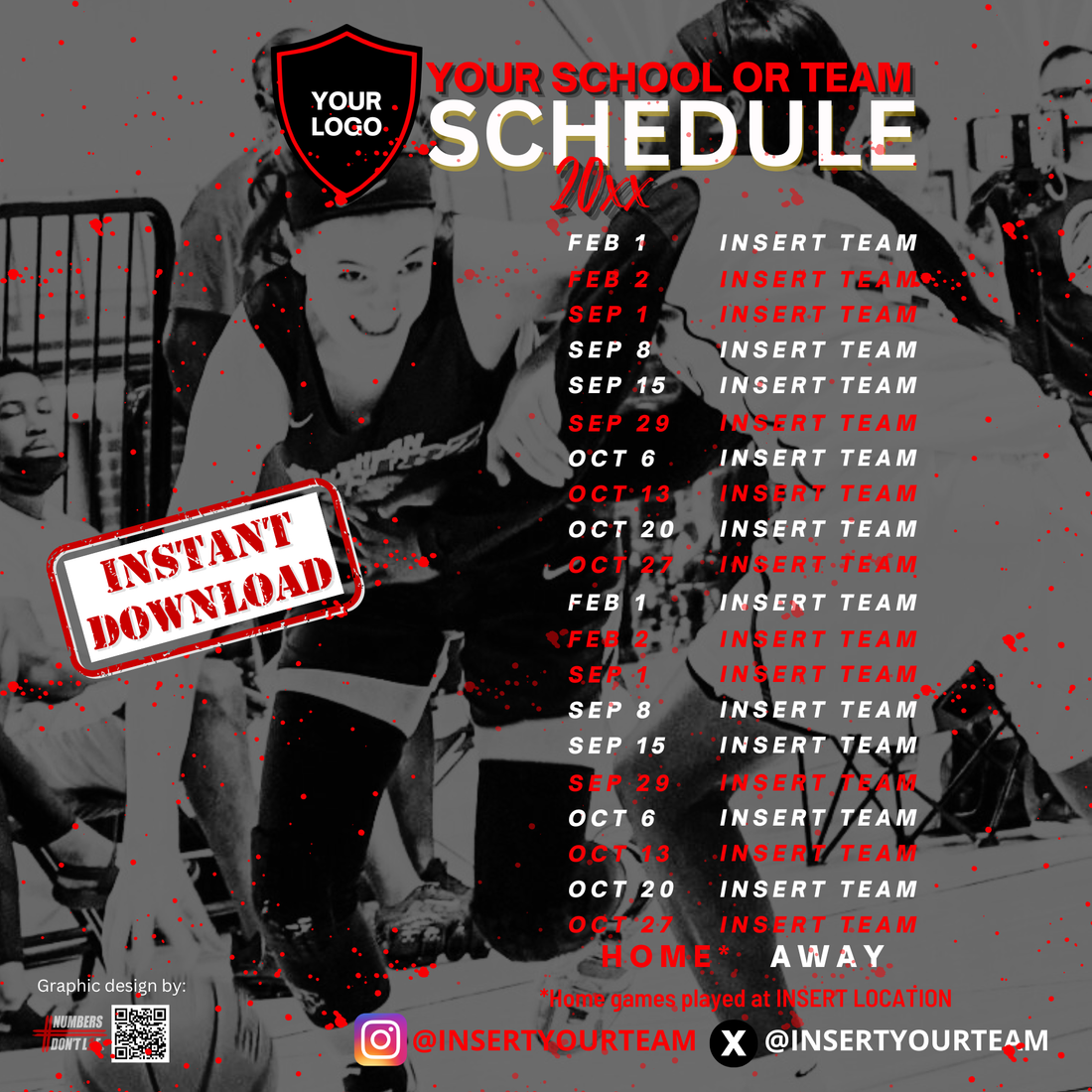 Editable basketball schedule Canva template example for team social media