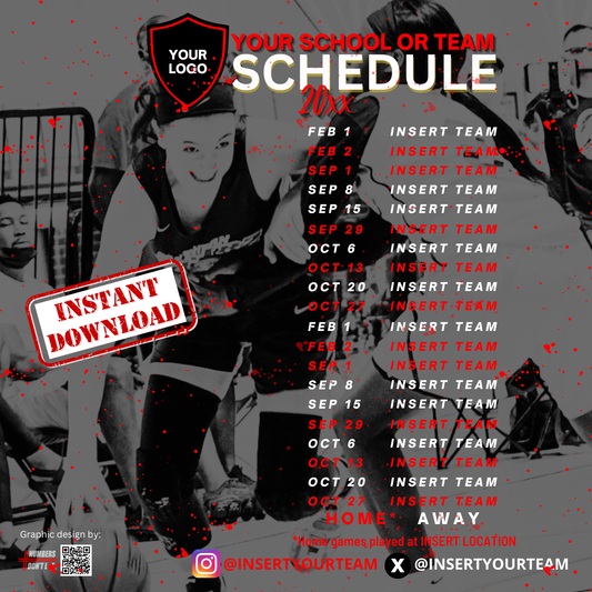 Editable basketball schedule Canva template example for team social media