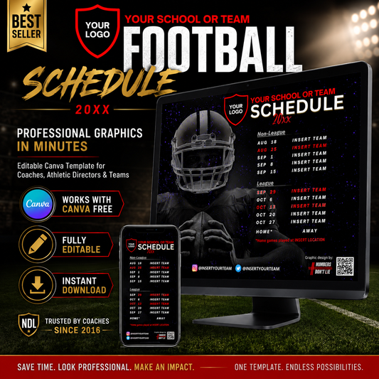 Editable Football Schedule Canva Template for Coaches and Athletic Directors