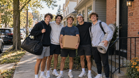 Five male Division III student-athlete roommates moving into an off-campus college-town house in Pennsylvania