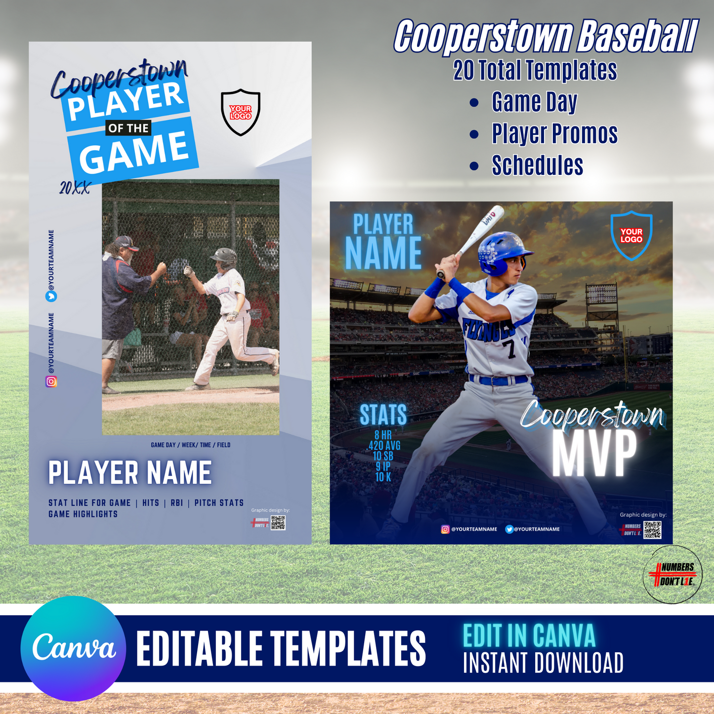 DIY Cooperstown Baseball Canva Templates for Social Media