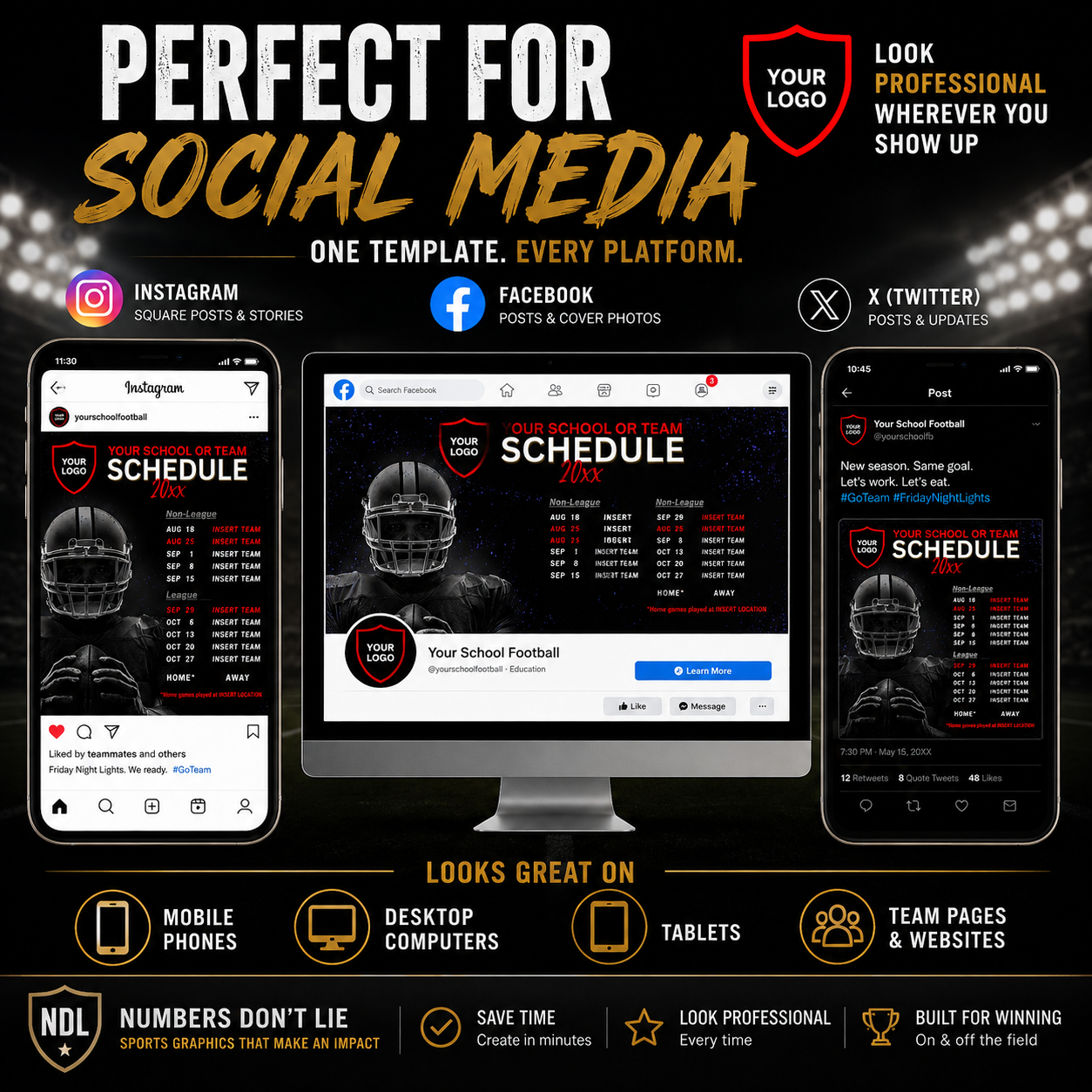 Editable Football Schedule Canva Template | Social Media Graphics for Coaches & Teams
