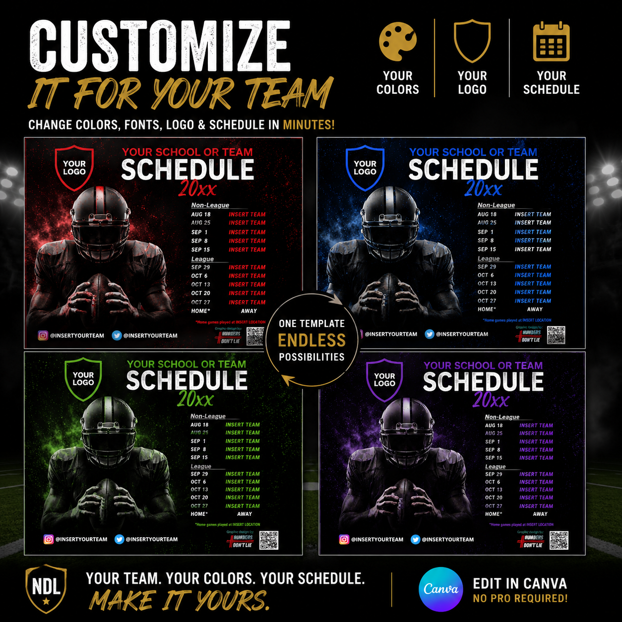 Editable Football Schedule Canva Template | Social Media Graphics for Coaches & Teams