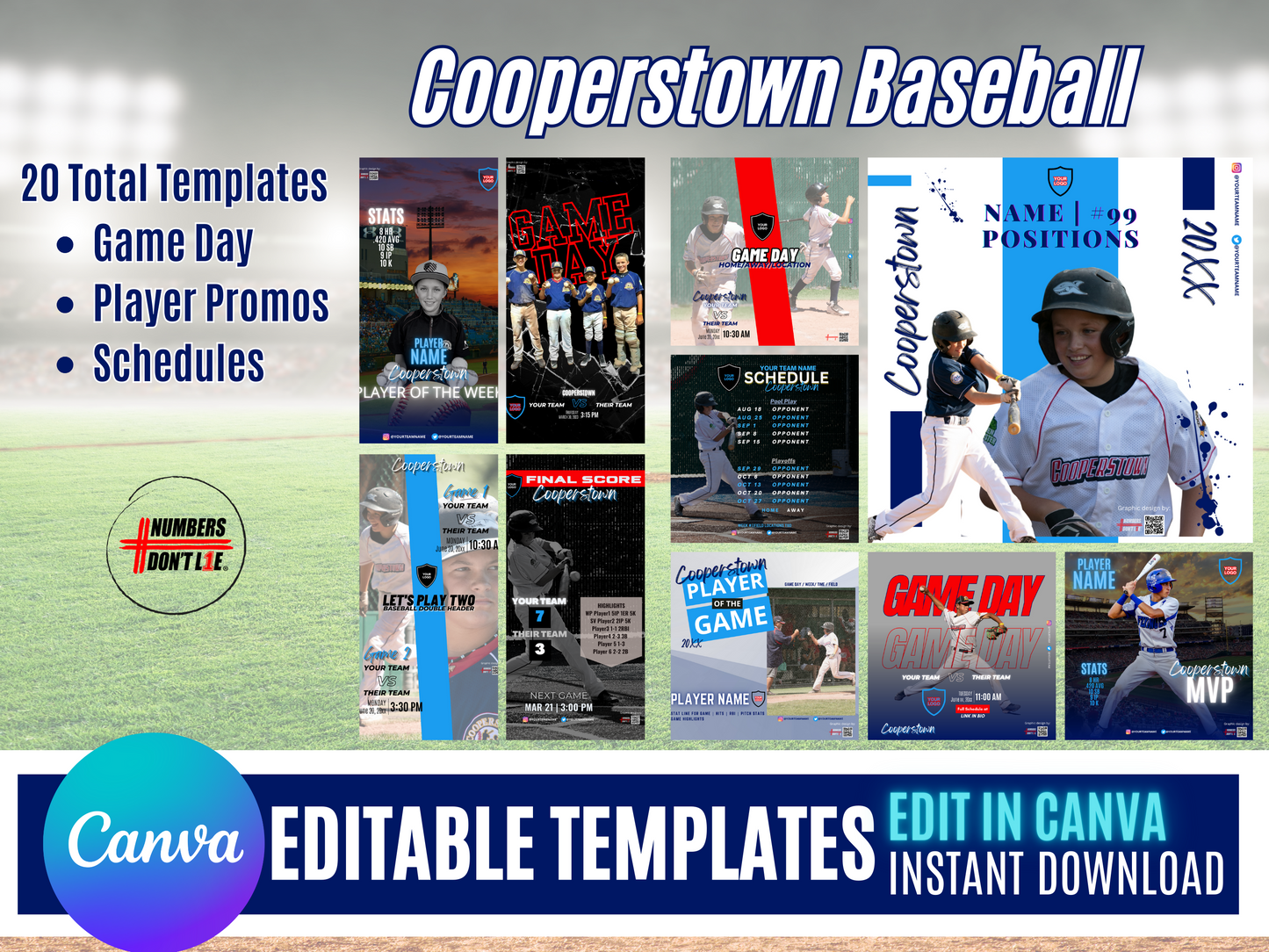 DIY Cooperstown Baseball Canva Templates for Social Media